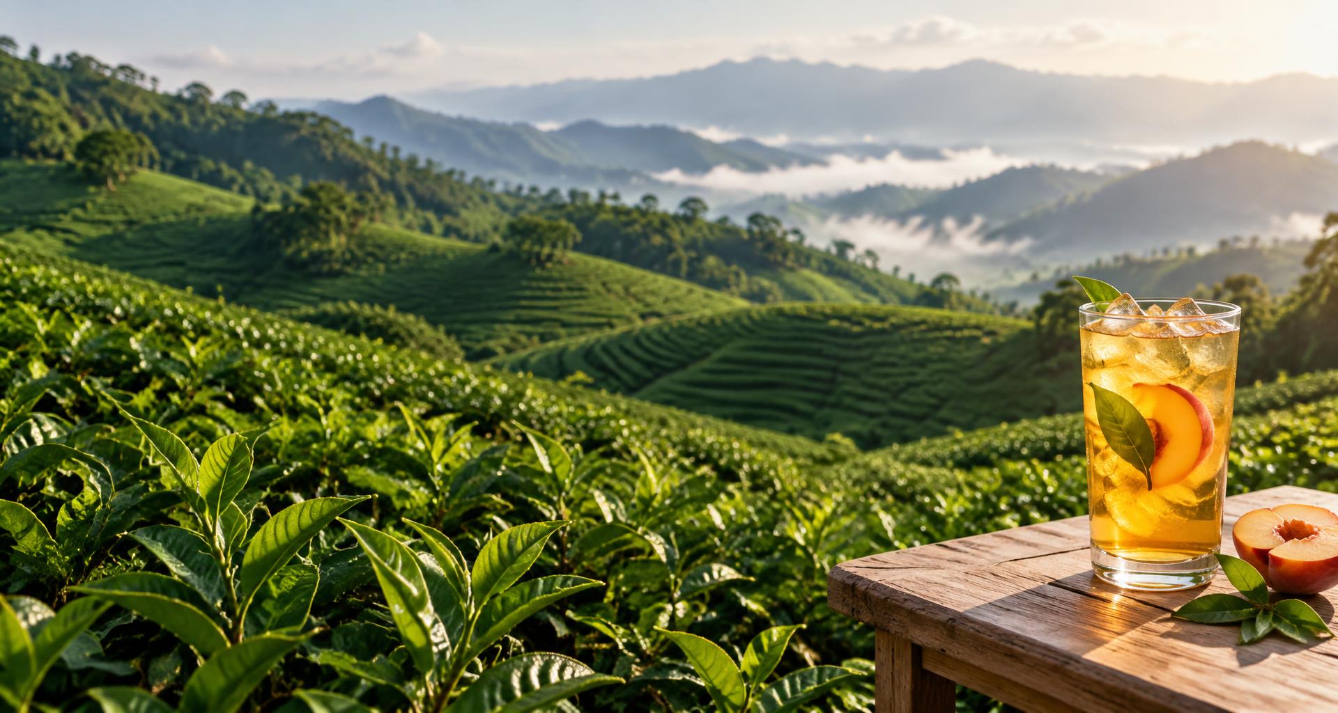 Taiwan-inspired tea landscape with a refreshing glass of iced tea